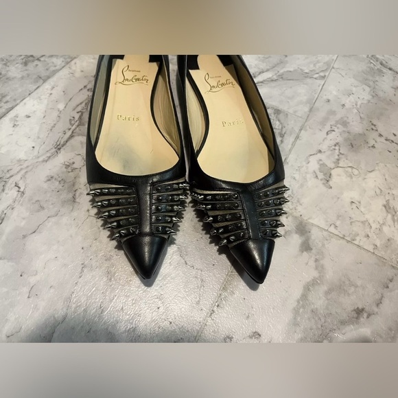 Christian Louboutin Red Bottom Black Leather Mesh Spike Studded Flats 36.5 6.5 - Picture 4 of 9